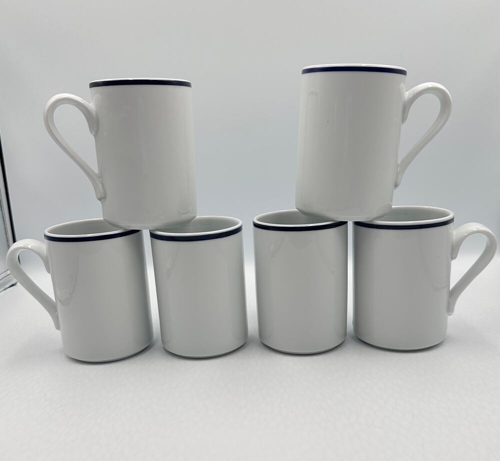 Dansk Bistro Christianshavn Blue Stripe Coffee Tea Mugs x-6 Portugal
